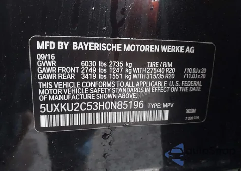 2017 BMW X6 xDrive35I z USA, uszkodzony, nr VIN 5UXKU2C53H0N85196